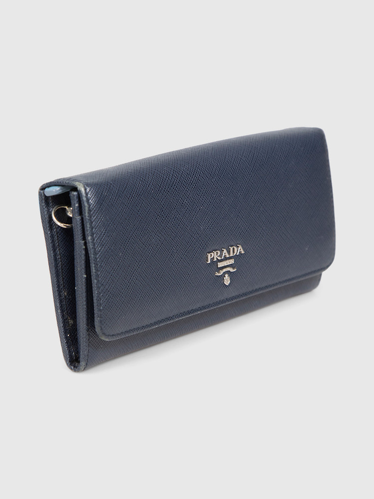 Prada Navy Saffiano Leather Long Wallet