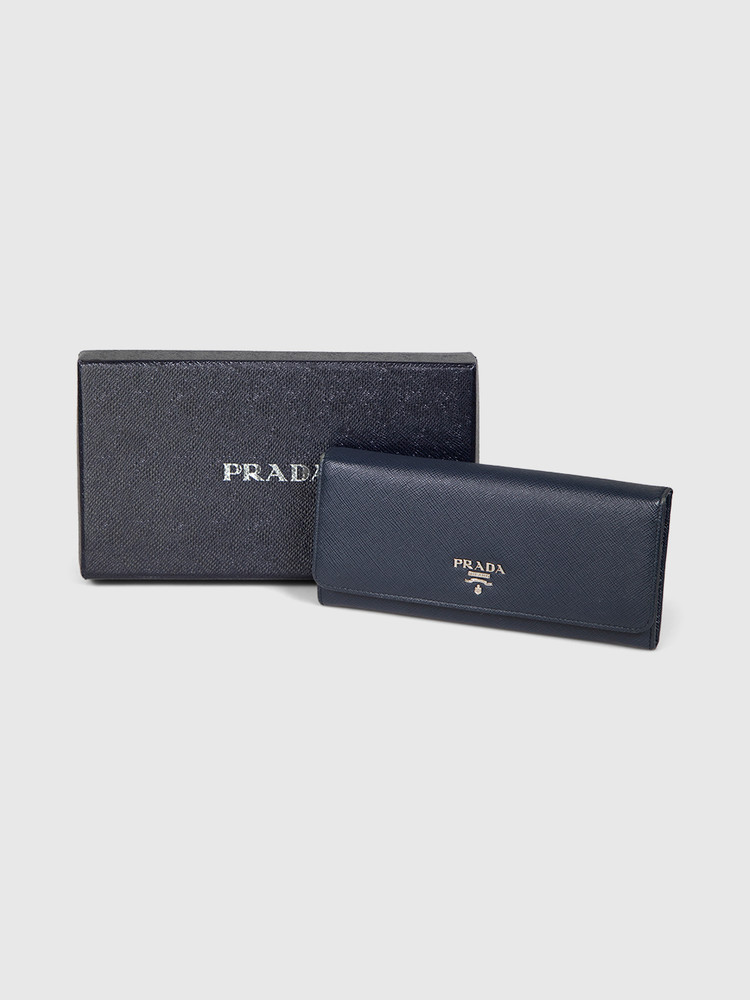 Prada Navy Saffiano Leather Long Wallet