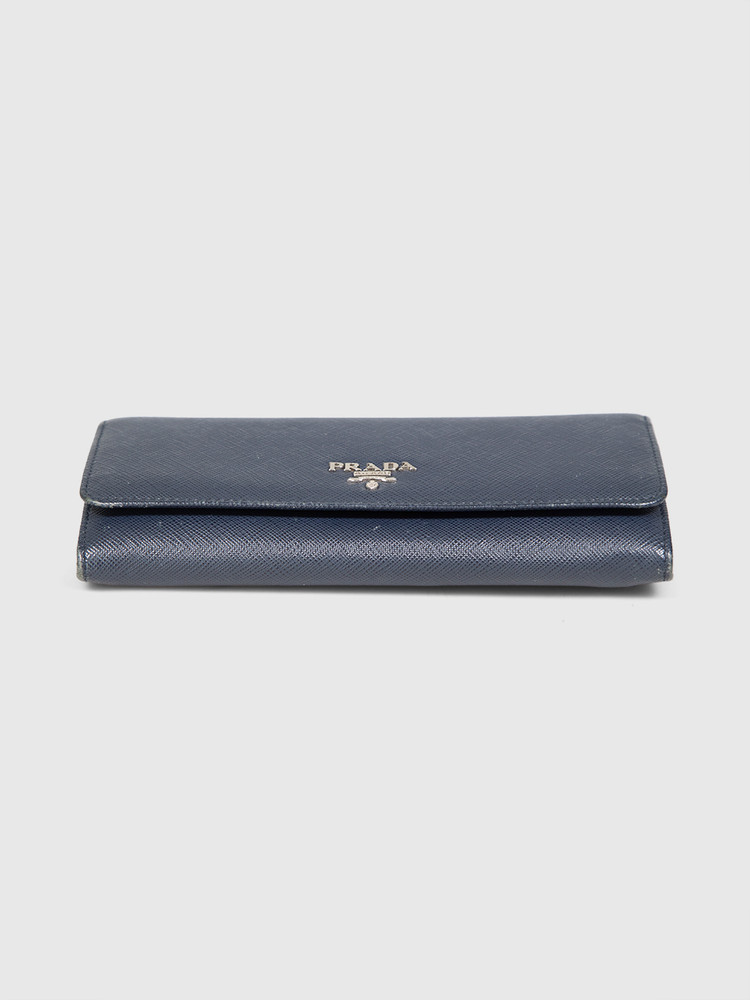 Prada Navy Saffiano Leather Long Wallet