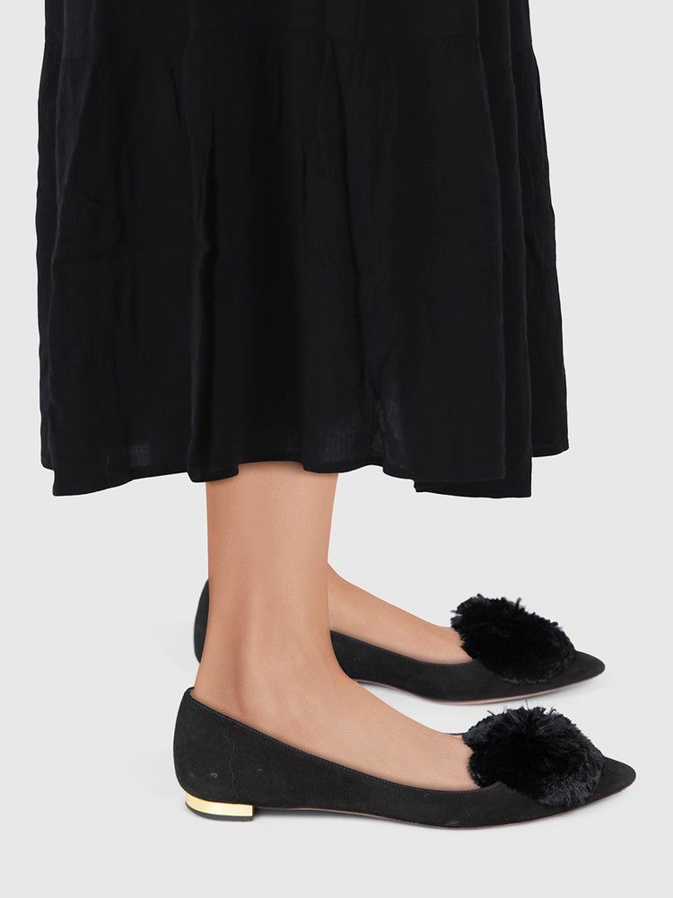 Aquazzura Black Suede Pom Pom Flats