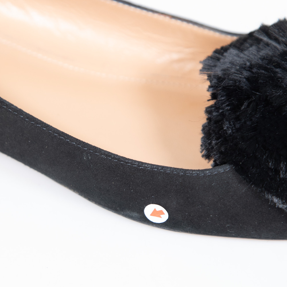 Aquazzura Black Suede Pom Pom Flats