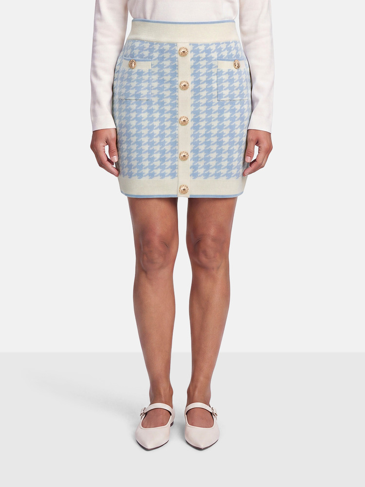 Cara Cara Blue & White Wool Houndstooth Bodie Skirt