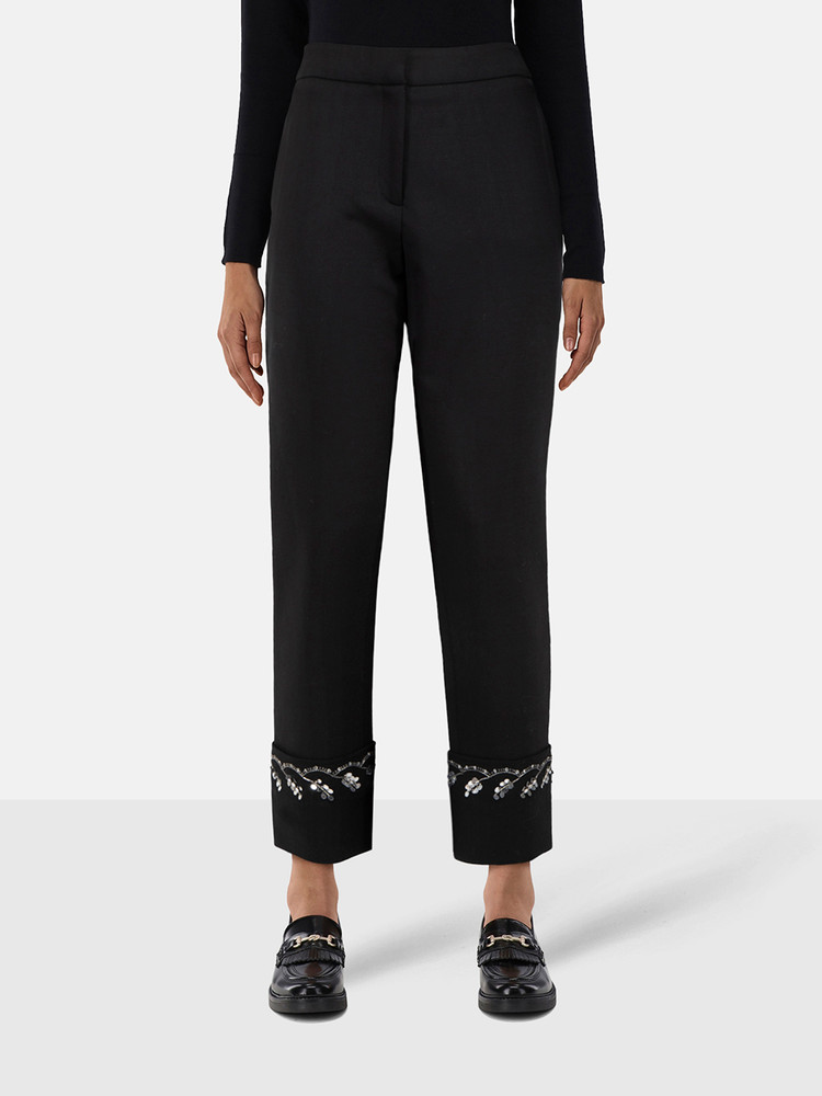 Oscar de la Renta Black Sequin Embellished Trousers