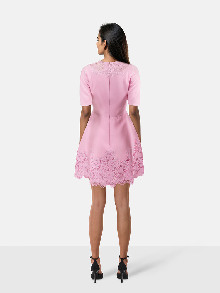Valentino Garavani Pink Wool Lace Trim Dress