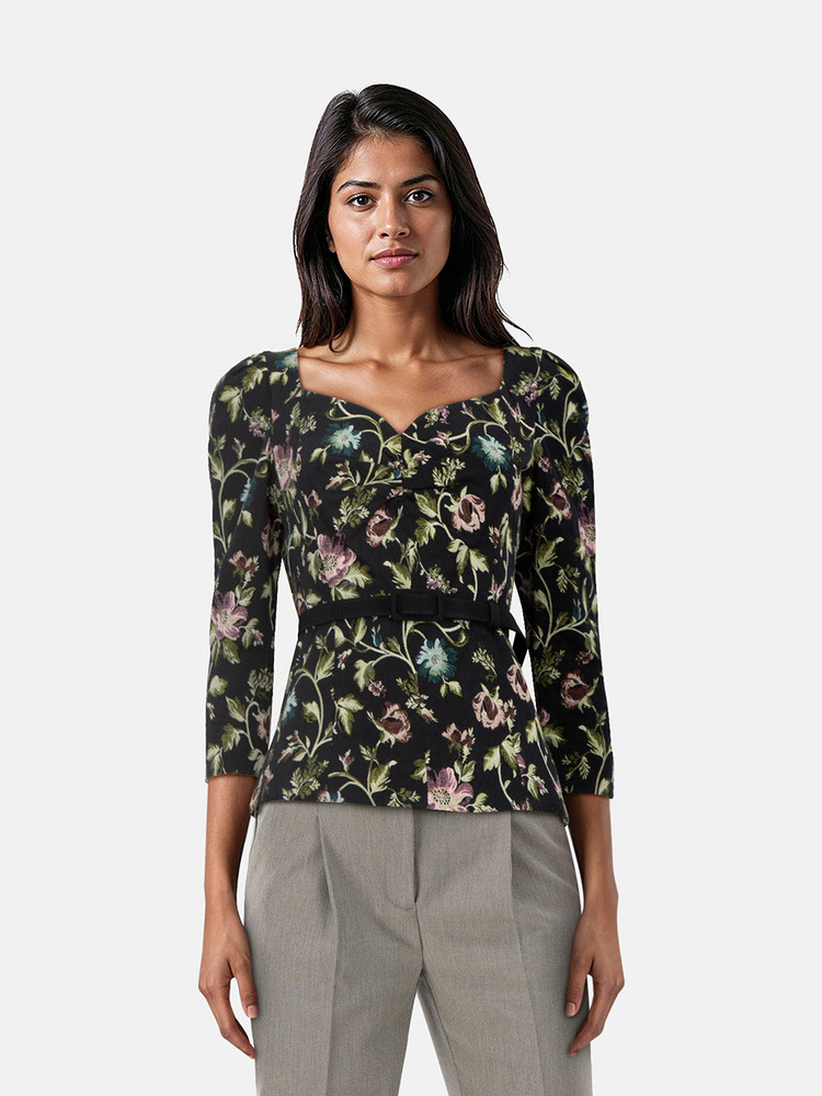 Erdem Floral Belted Long Sleeve Top