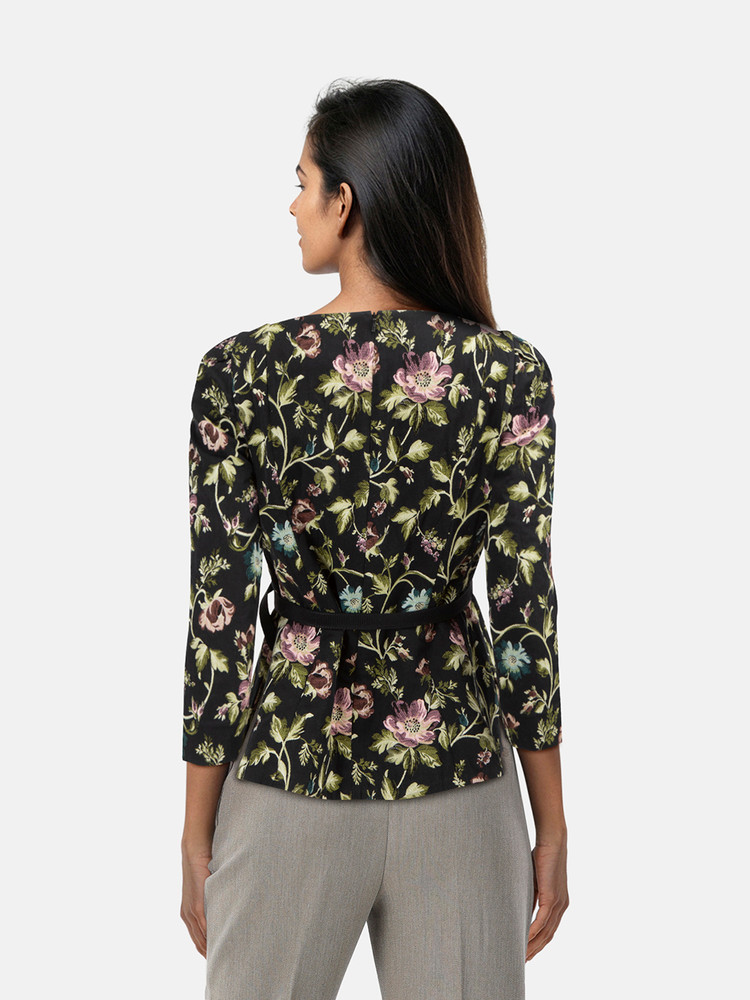 Erdem Floral Belted Long Sleeve Top