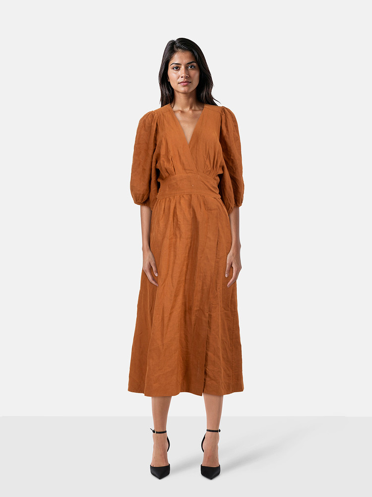 Three Graces London Brown Maxi Wrap Dress