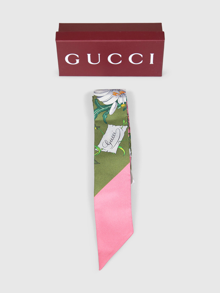 Gucci Floral Print Silk Twill Scarf