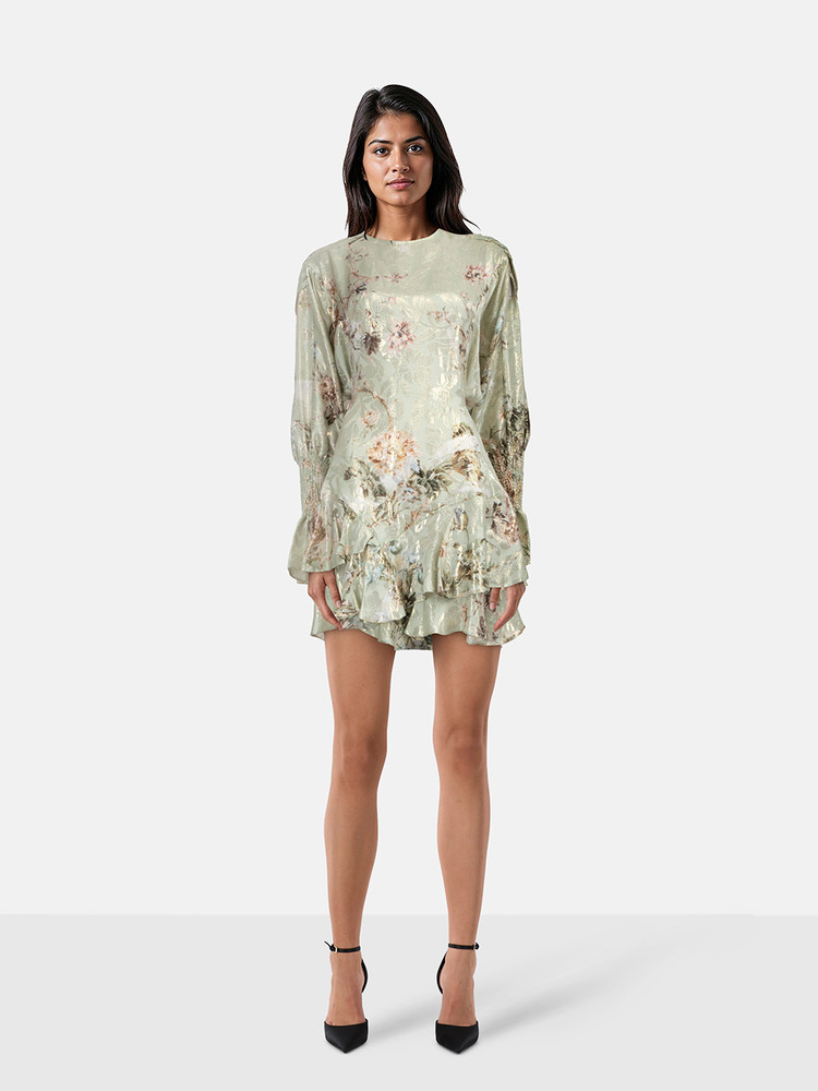 Preen By Thornton Bregazzi Green Metallic Floral Dress