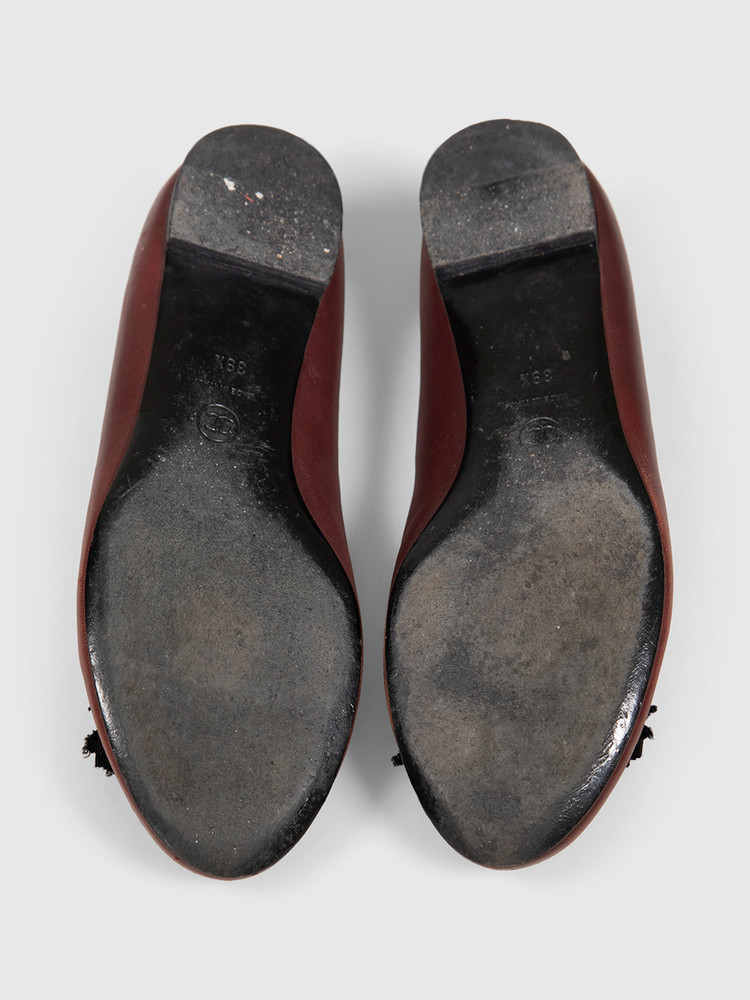 Chanel Burgundy Leather CC Bow Ballet Flats