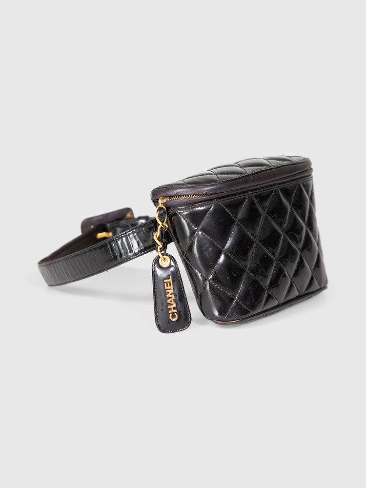 Chanel Vintage 1994-96 Black Quilted Patent Belt Bag
