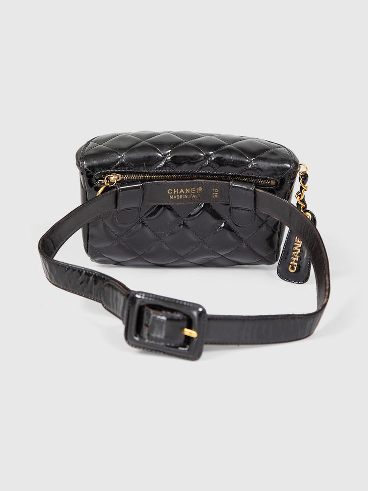 Chanel Vintage 1994-96 Black Quilted Patent Belt Bag