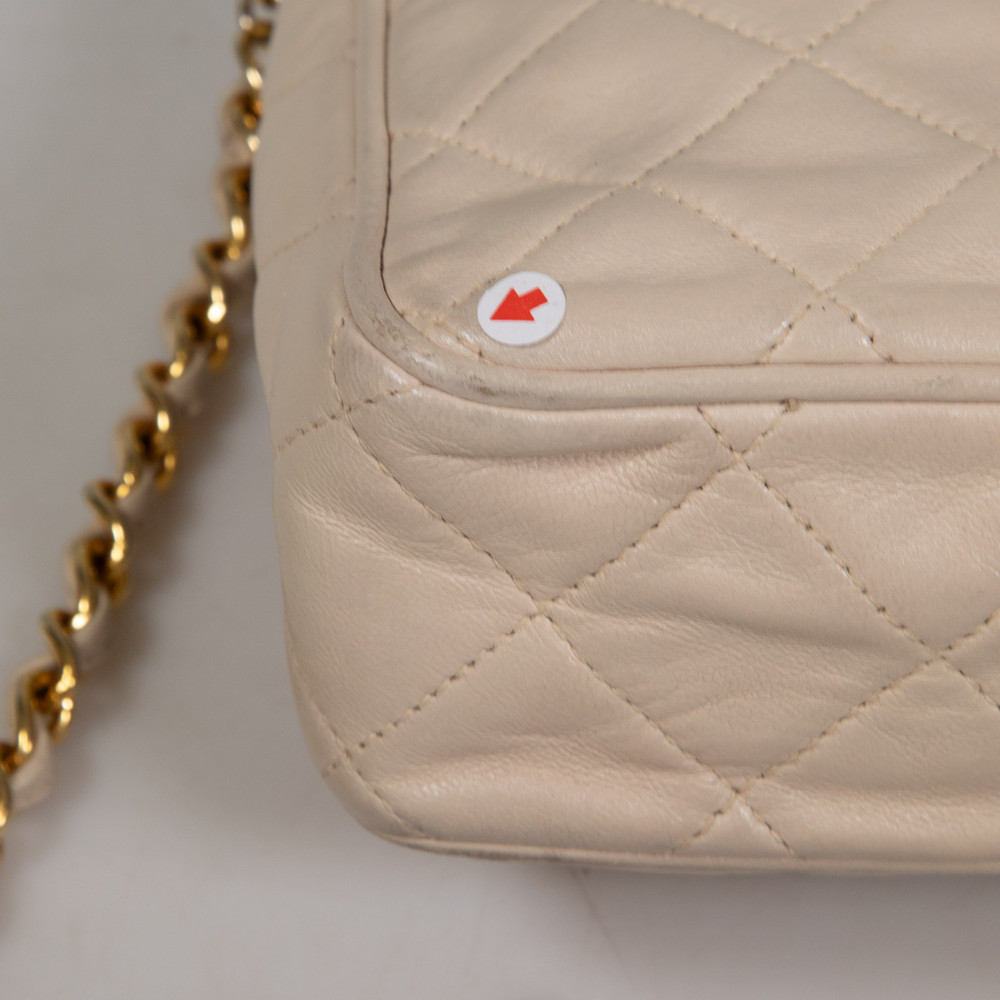 Chanel Vintage Ecru Quilted Leather Tassel Camera Bag