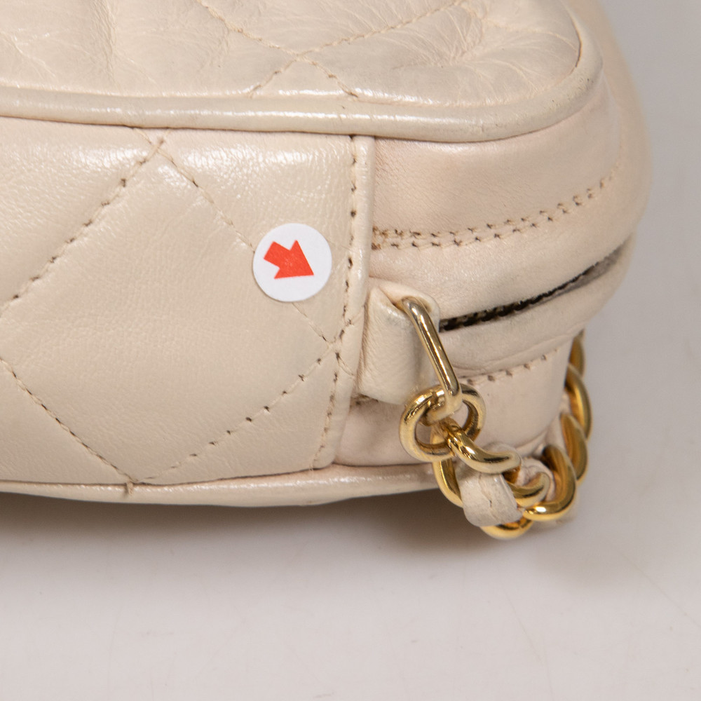 Chanel Vintage Ecru Quilted Leather Tassel Camera Bag