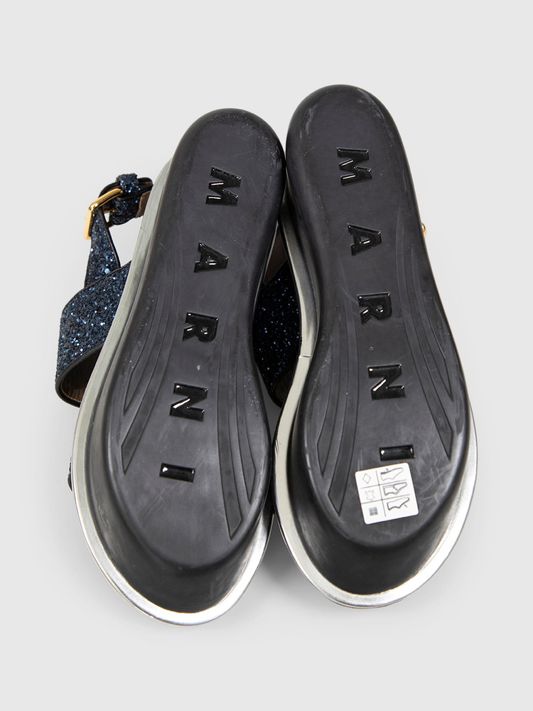 Marni Navy Glitter Platform Sandals