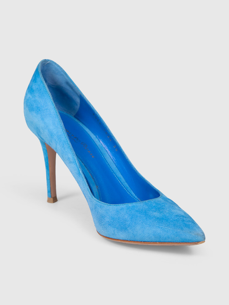 Gianvito Rossi Blue Suede Pointed Pumps
