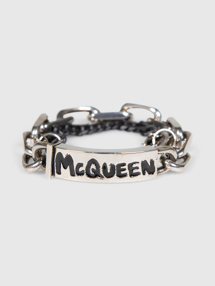 Alexander McQueen Silver Graffiti Logo Chain Bracelet