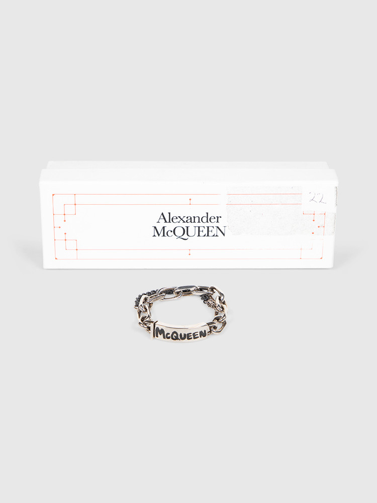 Alexander McQueen Silver Graffiti Logo Chain Bracelet