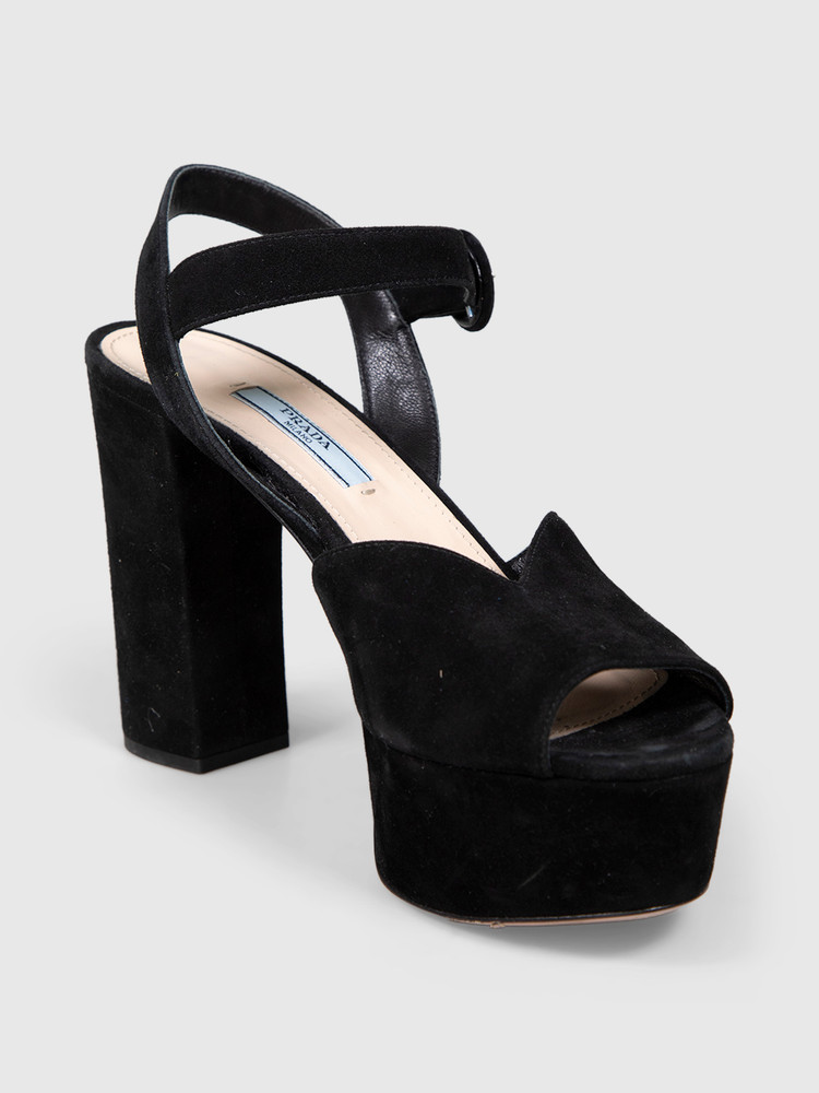 Prada Black Suede Platform Heels