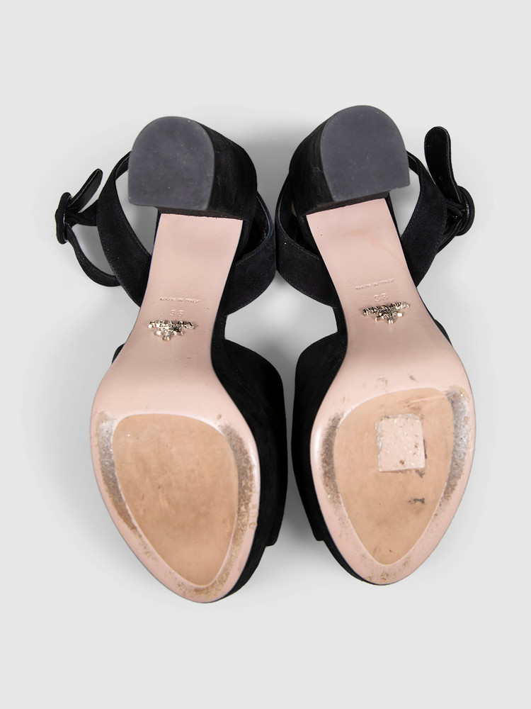 Prada Black Suede Platform Heels