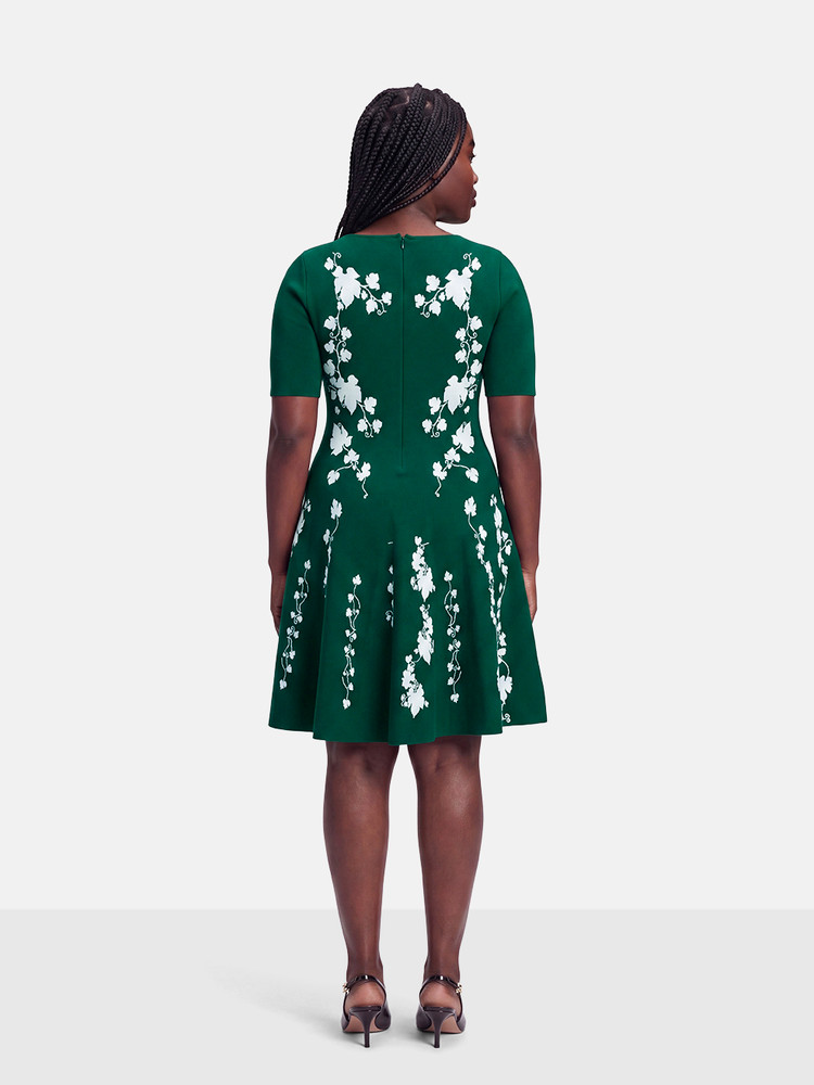 Oscar de la Renta Green Knee Length Floral Dress