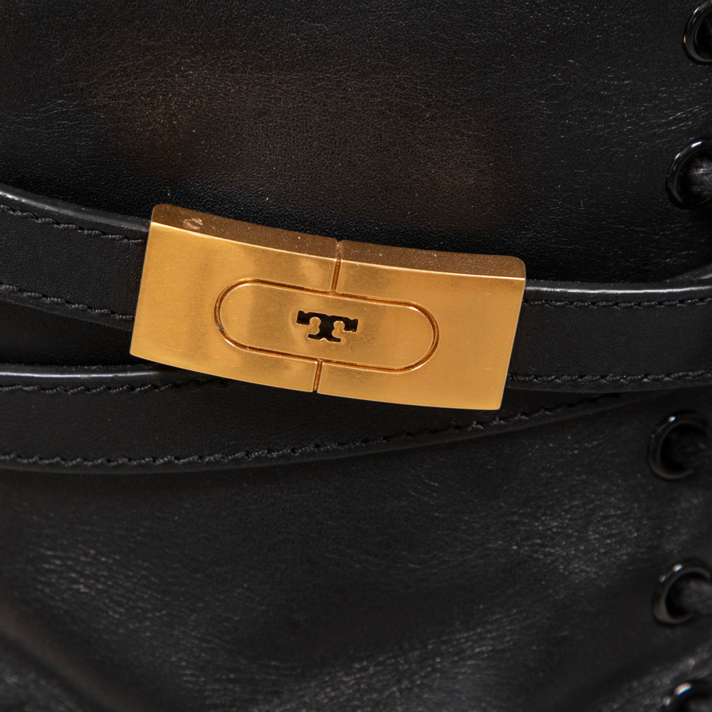 Tory Burch Black Leather Combat Boots