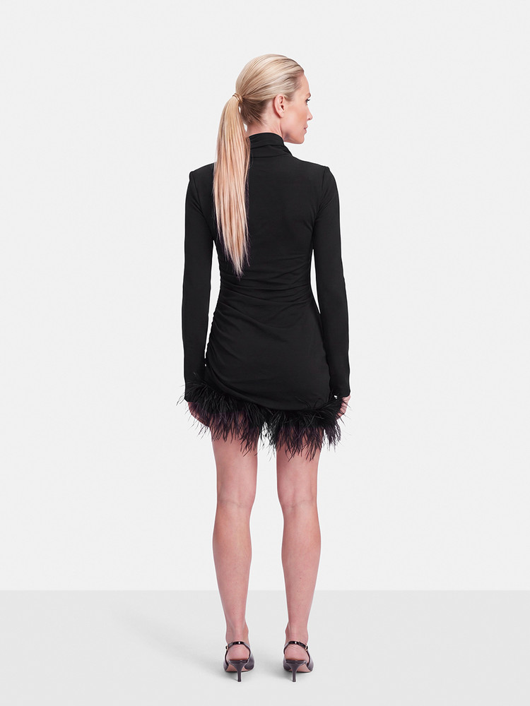 De La Vali Black Avenue Ostrich Trim Mini Dress