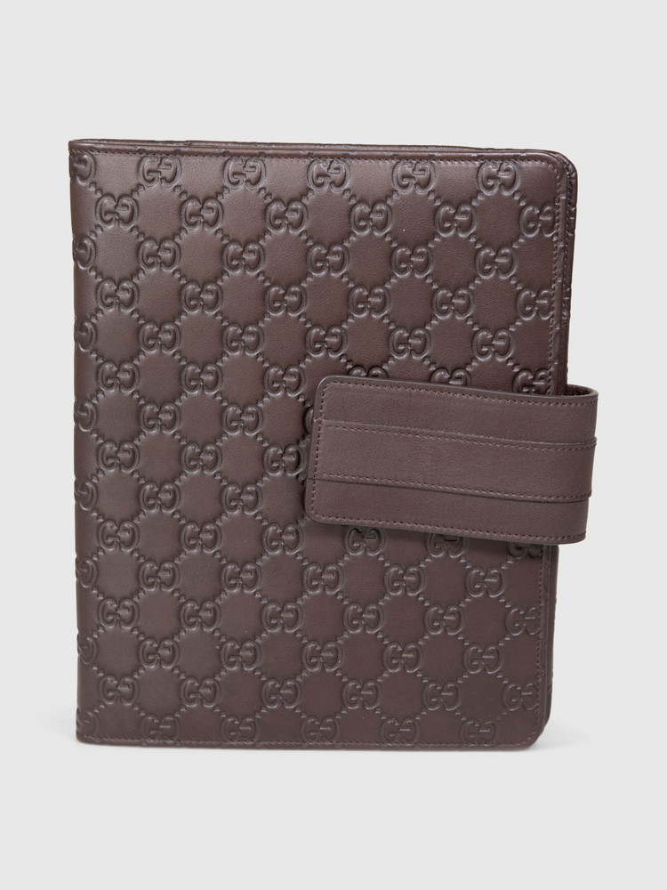 Gucci Brown Leather Guccissima Tablet Case