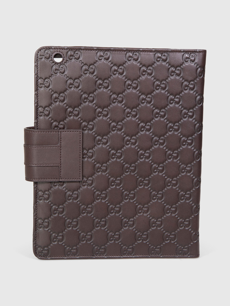 Gucci Brown Leather Guccissima Tablet Case