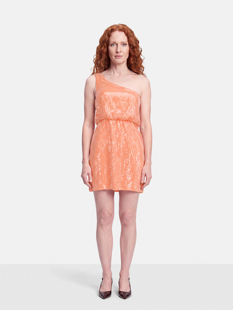 Alice + Olivia Coral Silk Sequin One Shoulder Dress