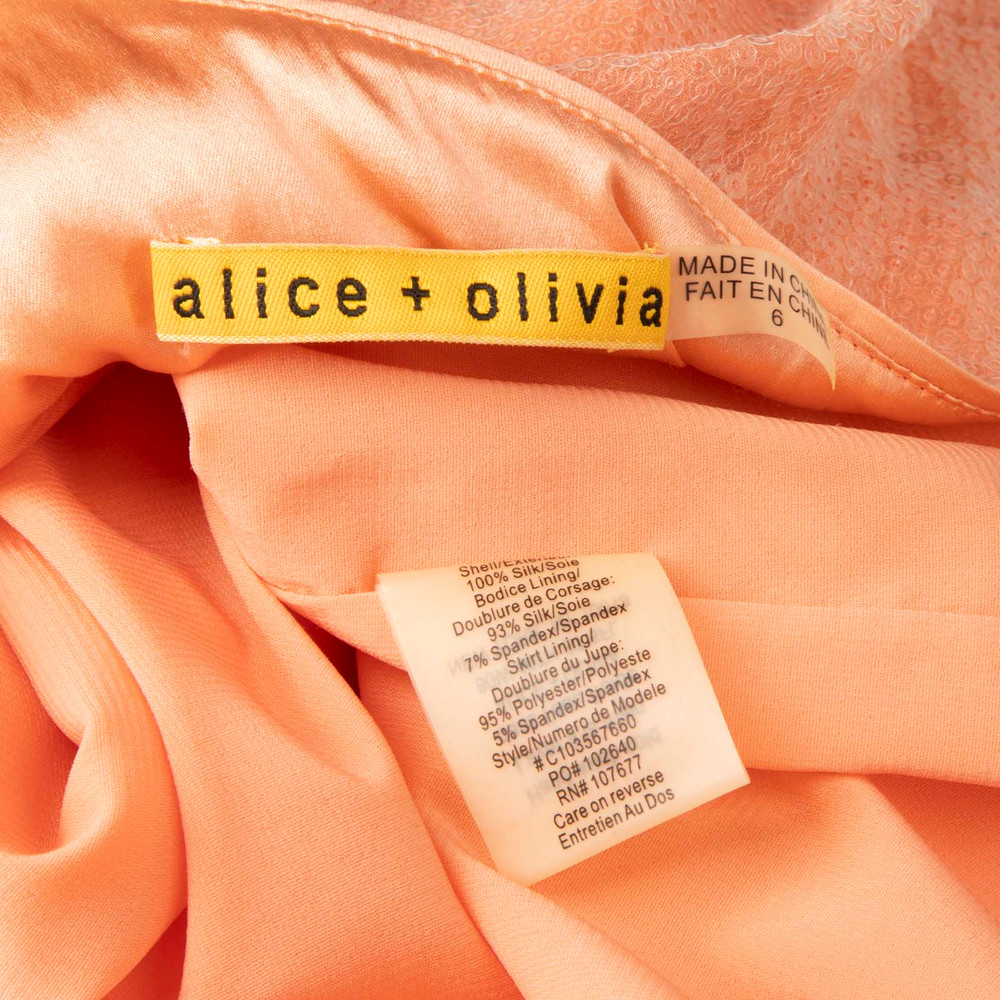 Alice + Olivia Coral Silk Sequin One Shoulder Dress
