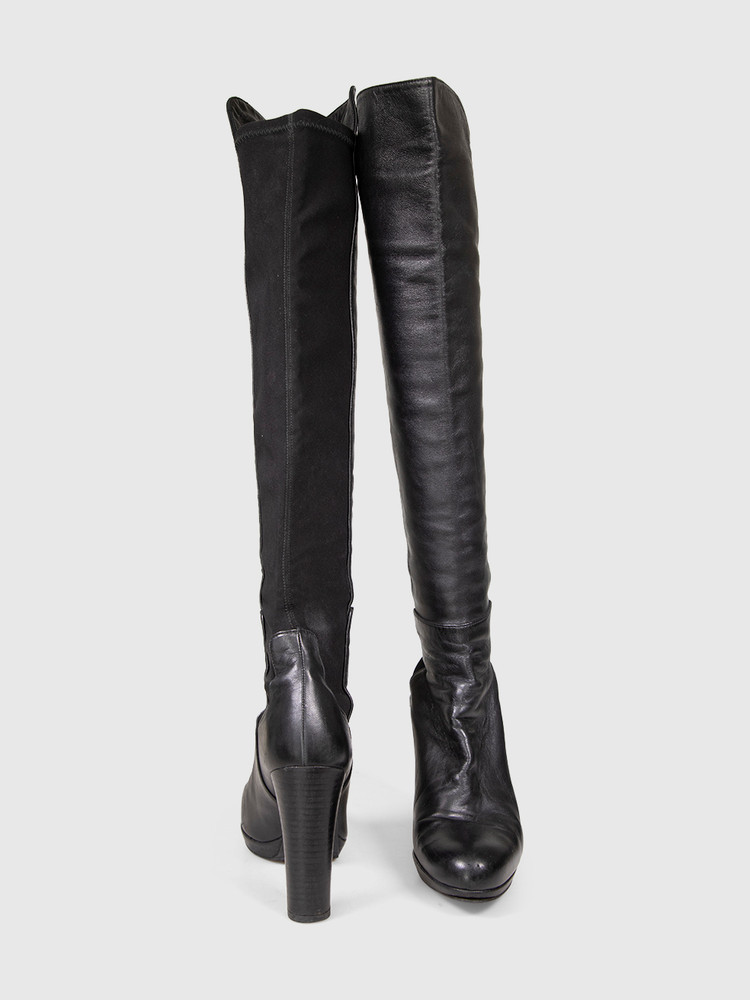Stuart Weitzman Black Leather & Stretch Heeled Boots