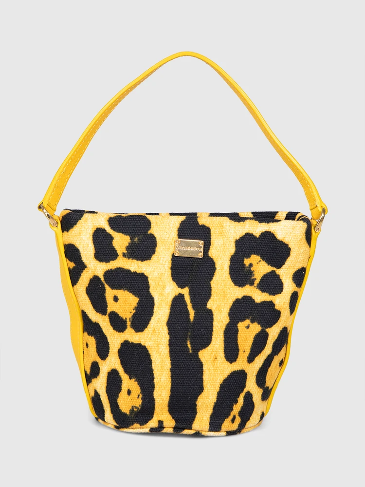 Dolce & Gabbana Leopard Canvas Mini Bucket Bag