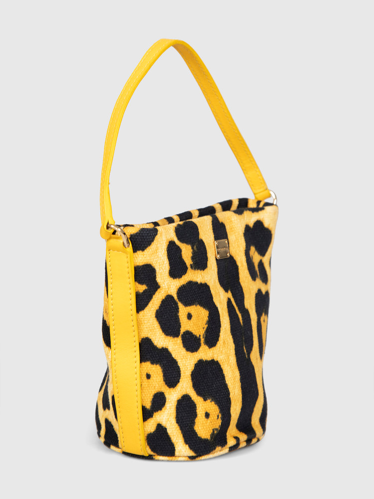 Dolce & Gabbana Leopard Canvas Mini Bucket Bag