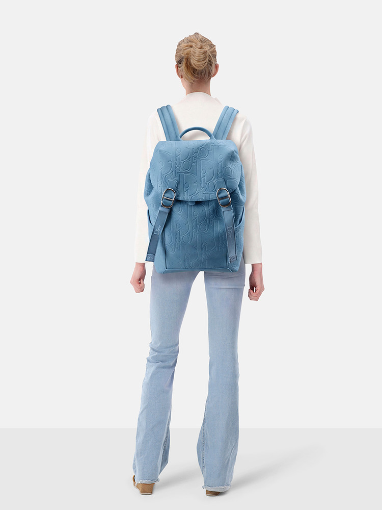 Dior 2026 Blue Oblique Leather Jett Flap Backpack