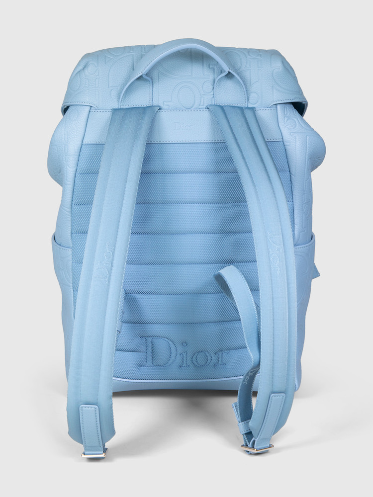 Dior 2026 Blue Oblique Leather Jett Flap Backpack