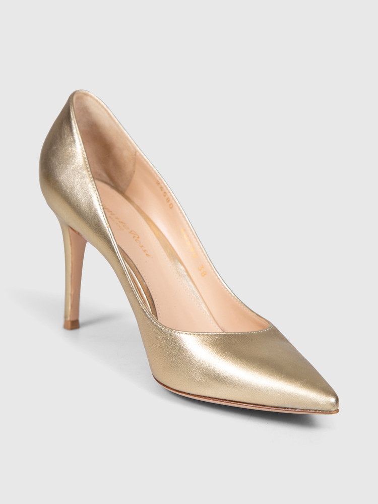 Gianvito Rossi Gold Leather Point Toe Pumps