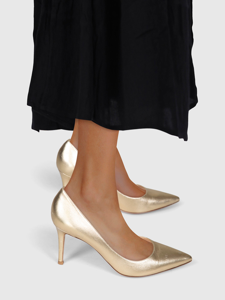 Gianvito Rossi Gold Leather Point Toe Pumps
