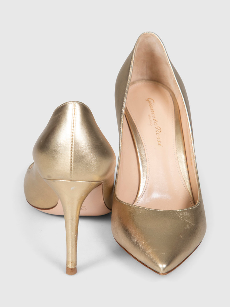 Gianvito Rossi Gold Leather Point Toe Pumps