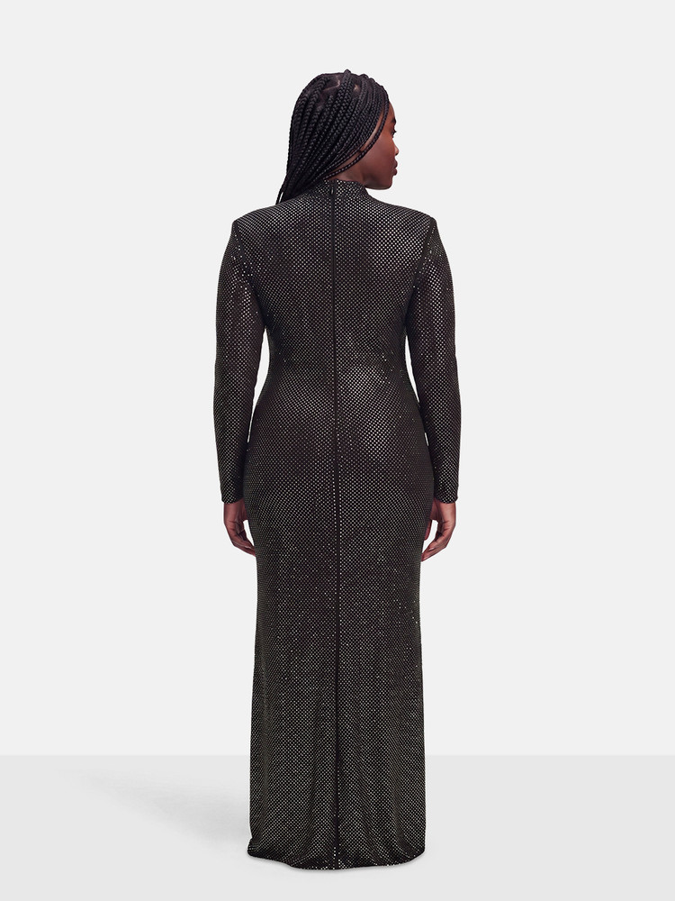 Self-Portrait Black Rhinestone Mesh Cutout Maxi Dress