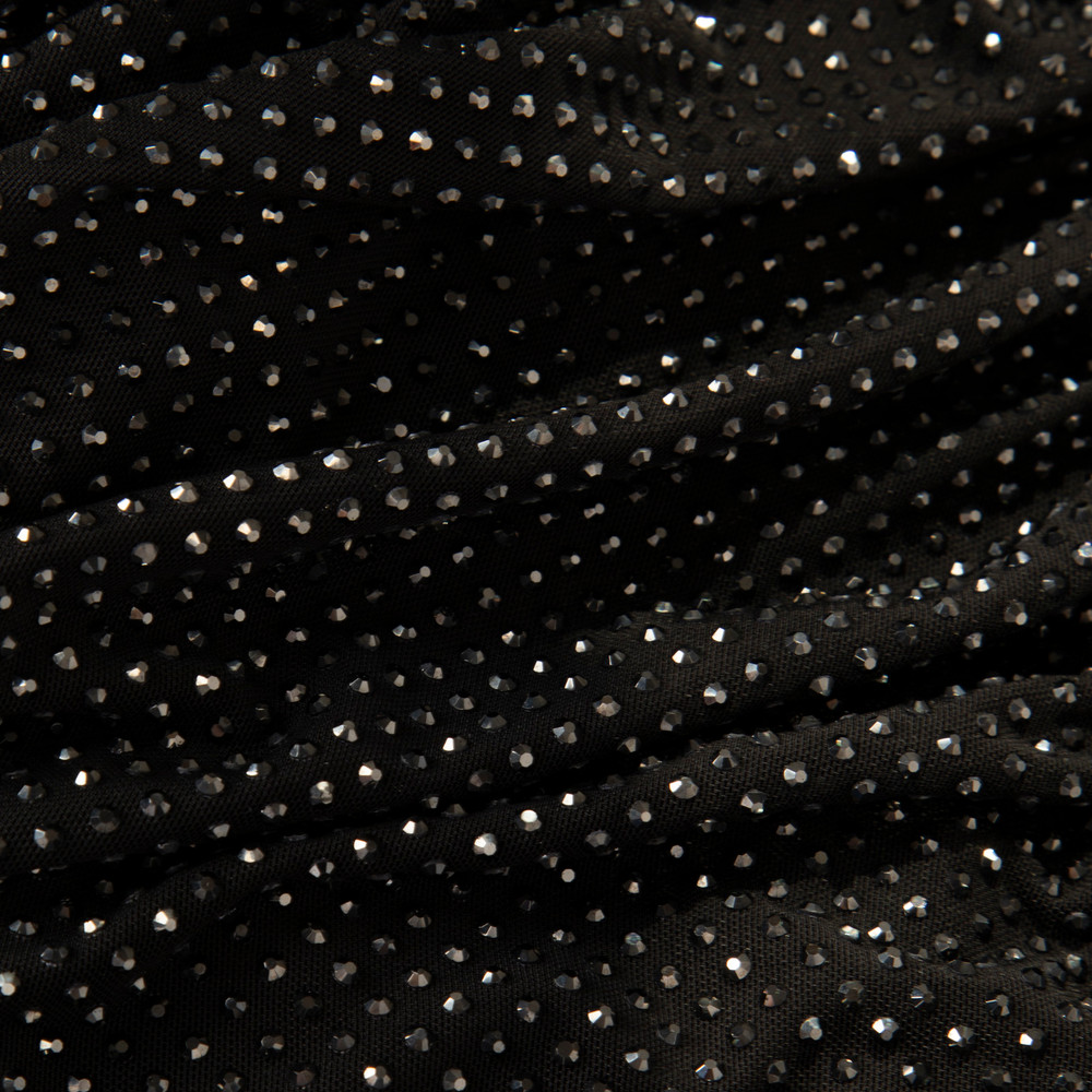 Self-Portrait Black Rhinestone Mesh Cutout Maxi Dress
