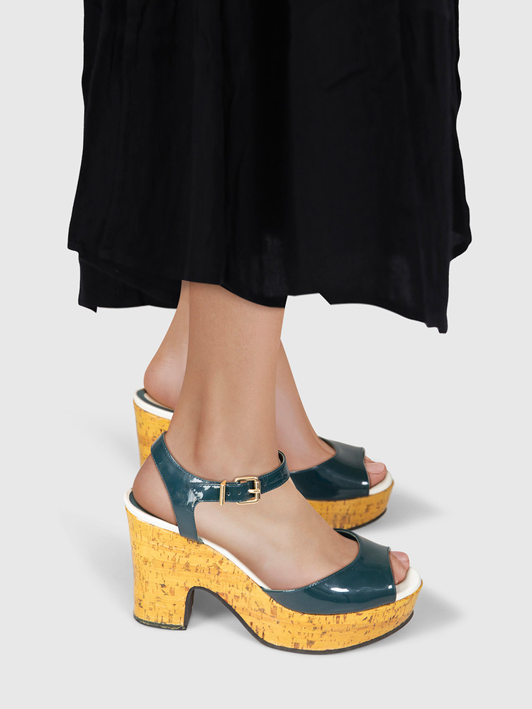 Fendi Green Patent Cork Platform Sandals