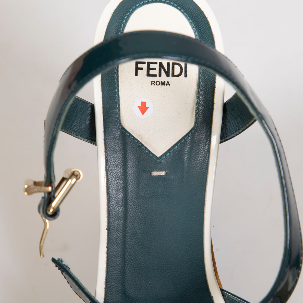 Fendi Green Patent Cork Platform Sandals