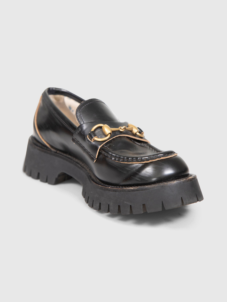 Gucci Black Horsebit Leather Chunky Loafers