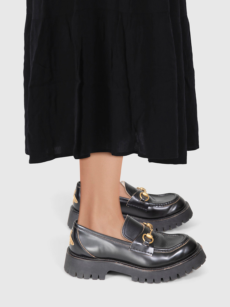 Gucci Black Horsebit Leather Chunky Loafers