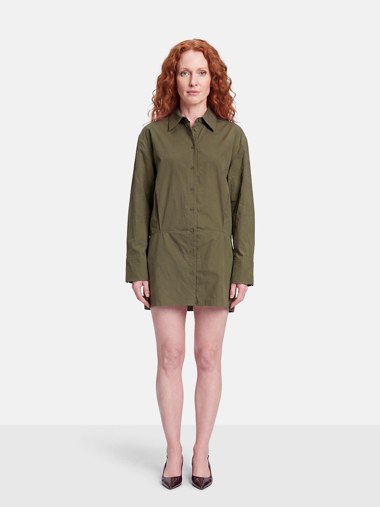 AEXAE Army Green Button Up Shirt Dress