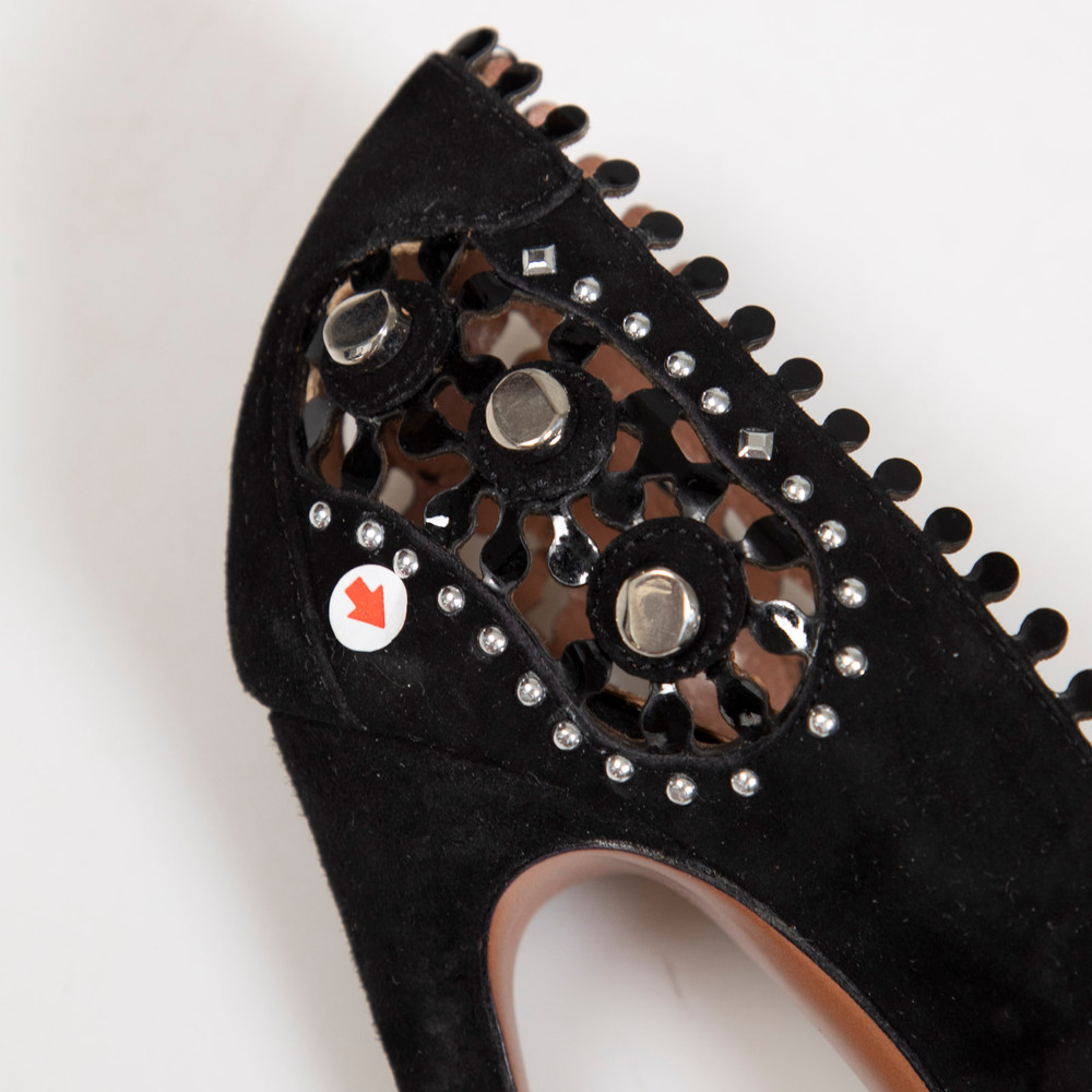 Alaïa Black Suede Embellished Cutout Pumps