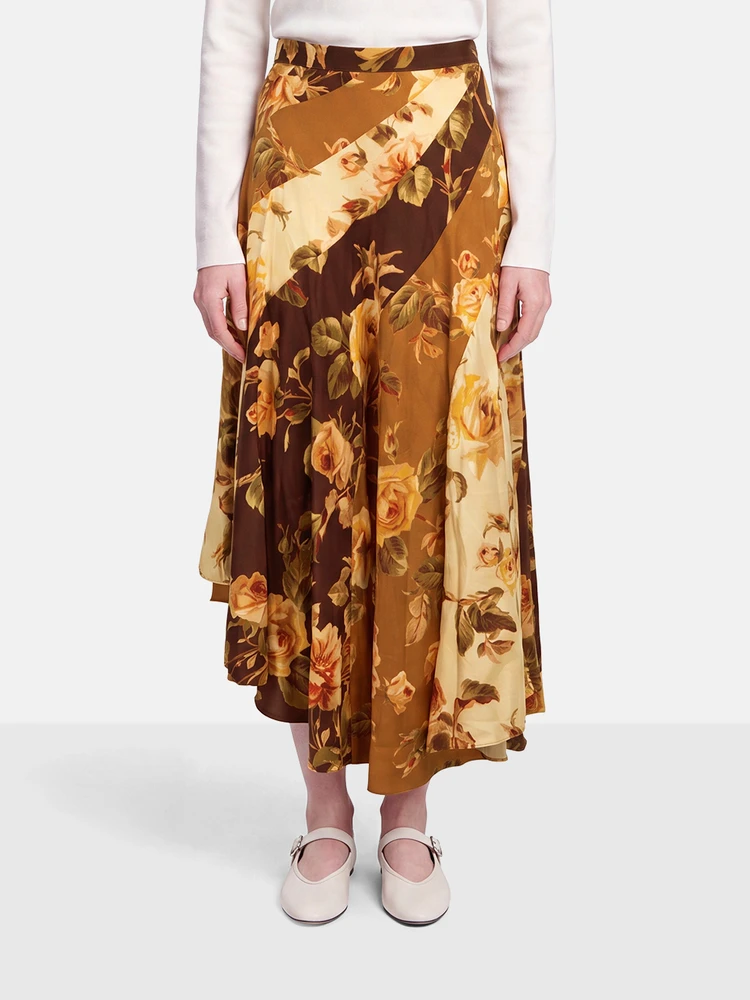 Zimmermann Brown Floral Silk Asymmetric Skirt