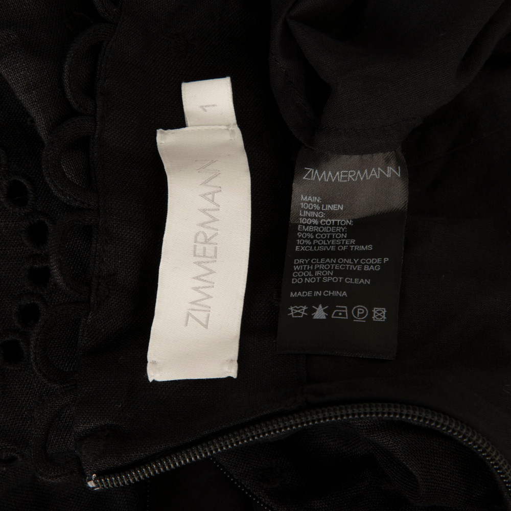 Zimmermann Black Linen Floral Broderie Shorts