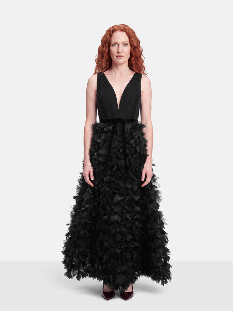 Marchesa Notte Black Embellished Maxi Gown